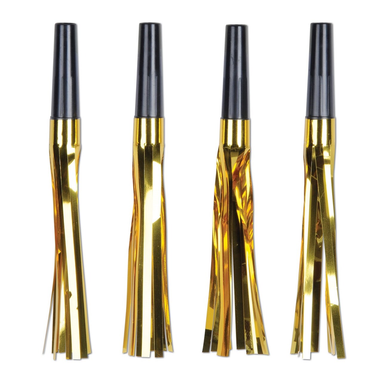 Beistle Club Pack of 96 Black and Metallic Gold Fringed Squawker Noisemakers 6"